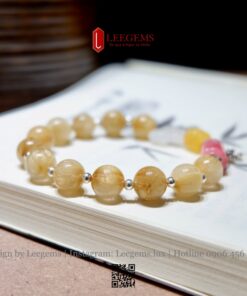 Vòng Tay Thạch Anh Tóc Vàng 9li Mix Bạch Ngọc, Đá Đào Hoa & Charm Bạc – Quyền Quý, May Mắn & Tình Duyên - Ảnh 6