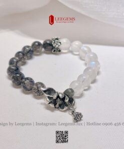 Alternative view of Vòng Tay Thạch Anh Tóc Đen Vip Mix Moonstone – Huyền Bí & Bình An | Leegems