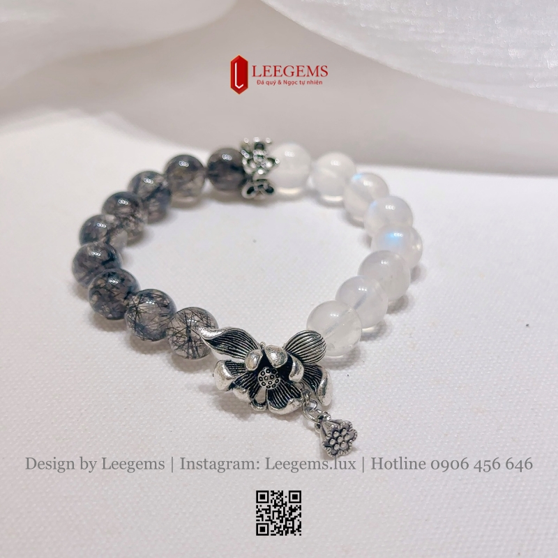 Vòng Tay Thạch Anh Tóc Đen Vip Mix Moonstone – Huyền Bí & Bình An | Leegems - Ảnh 2