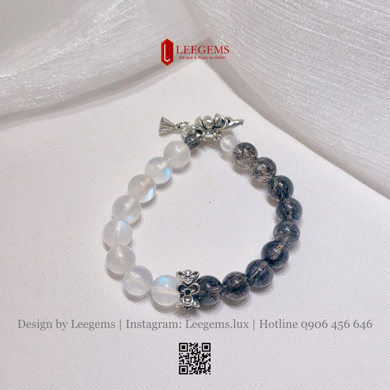 Vòng Tay Thạch Anh Tóc Đen Vip Mix Moonstone – Huyền Bí & Bình An | Leegems - Ảnh 5