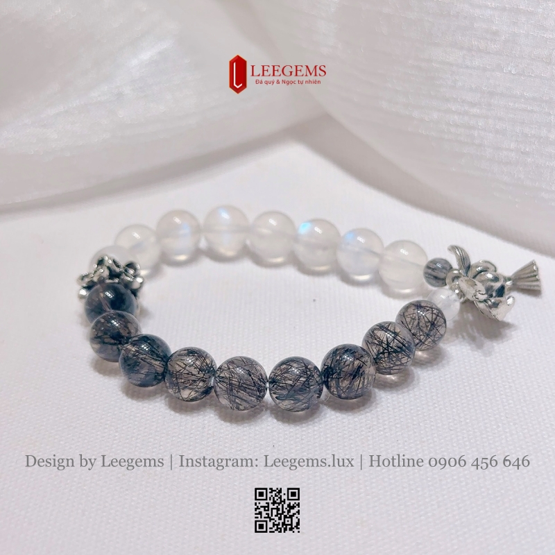 Vòng Tay Thạch Anh Tóc Đen Vip Mix Moonstone – Huyền Bí & Bình An | Leegems - Ảnh 3
