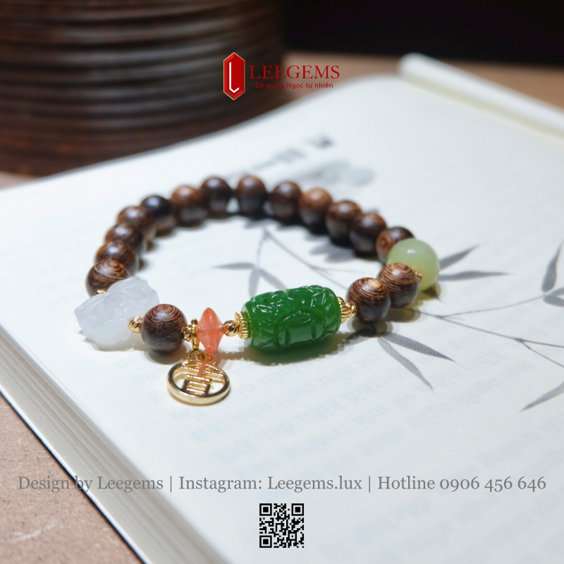 Vòng Tay Trầm Hương 8li Mix Charm Ngọc – Quyền Quý, Bình An & Phong Thủy May Mắn - Ảnh 5