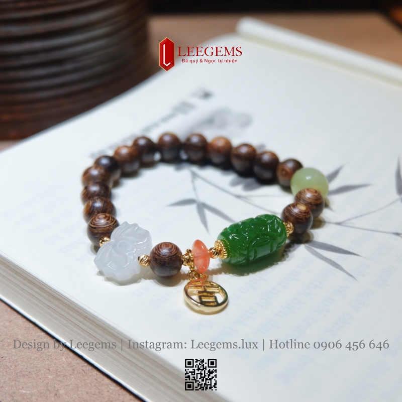 Vòng Tay Trầm Hương 8li Mix Charm Ngọc – Quyền Quý, Bình An & Phong Thủy May Mắn - Ảnh 4
