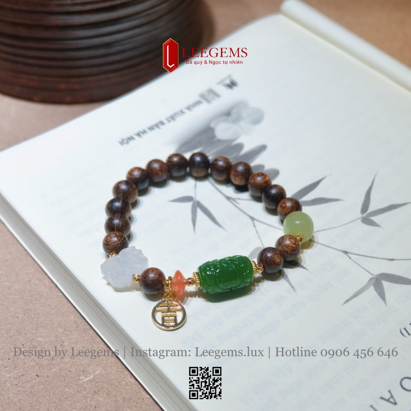 Vòng Tay Trầm Hương 8li Mix Charm Ngọc – Quyền Quý, Bình An & Phong Thủy May Mắn - Ảnh 2