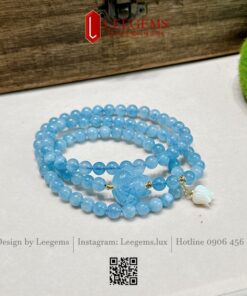 Alternative view of Chuỗi Vòng Tay Đá Aquamarine mix Hồ Ly & Charm Hoa Tulip – May mắn, tình duyên & bình an cho nàng mệnh Mộc – Thủy | Leegems