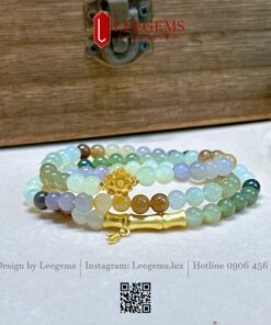 Chuỗi Ngọc Hòa Điền Đa Sắc thiên nhiên mix Charm Hoa Sen S925 – Trang sức phong thủy cao cấp hợp mọi mệnh | Leegems