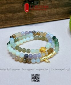 Alternative view of Chuỗi Ngọc Hòa Điền Đa Sắc thiên nhiên mix Charm Hoa Sen S925 – Trang sức phong thủy cao cấp hợp mọi mệnh | Leegems