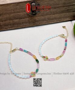 Lắc tay Đá Tourmaline mix Ngọc Trai & charm Cỏ 4 Lá – Biểu tượng của may mắn & bình an | Leegems - Ảnh 4