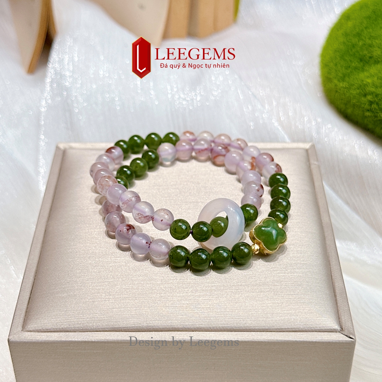 Chuỗi quấn 2 vòng Ngọc Bích mix đá Agate Chu Sa & Charm – Size 6 li – Hợp tất cả mệnh I Leegems - Ảnh 3