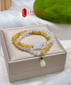 Chuỗi vòng tay đá Mắt Hổ Vàng Tâm mix Moonstone – size 6 li – quấn 2 vòng – hợp mệnh Kim | Leegems - Ảnh 4