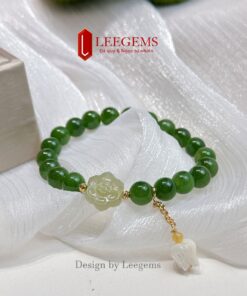 Alternative view of Vòng tay Ngọc Bích tự nhiên 8li mix charm Hòa Điền – Hợp tất cả mệnh | Leegems