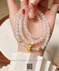 Chuỗi Vòng Tay Moonstone Tự Nhiên Mix Charm Trái Tim Vàng S925 – Size 6 mm – Quấn 3 Vòng Hợp mệnh Kim & Thủy I Leegems - Ảnh 2