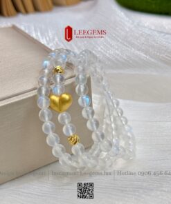 Chuỗi Vòng Tay Moonstone Tự Nhiên Mix Charm Trái Tim Vàng S925 – Size 6 mm – Quấn 3 Vòng Hợp mệnh Kim & Thủy I Leegems - Ảnh 4
