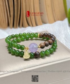 Chuỗi Ngọc Bích Tự Nhiên Mix Trầm Hương & Viên Thạch Anh Tím Lavender – Quấn 2 Vòng – Size 6 mm Hợp tất cả mệnh I Leegems