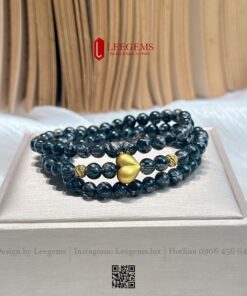 Alternative view of Chuỗi Thạch Anh Tóc Đen VIP Mix Charm Trái Tim Vàng S925 – Quấn 3 Vòng – Size 6 mm Hợp mệnh Mộc & Thủy I Leegems