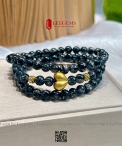 Chuỗi Thạch Anh Tóc Đen VIP Mix Charm Trái Tim Vàng S925 – Quấn 3 Vòng – Size 6 mm Hợp mệnh Mộc & Thủy I Leegems