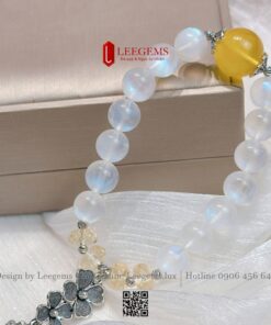 Alternative view of Vòng Tay Moonstone - Size 8 mm mix Hổ Phách Mật Lạp & Bạc Hợp mệnh Kim & Thủy I Leegems