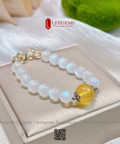 Vòng Tay Moonstone - Size 8 mm mix Hổ Phách Mật Lạp & Bạc Hợp mệnh Kim & Thủy I Leegems - Ảnh 6
