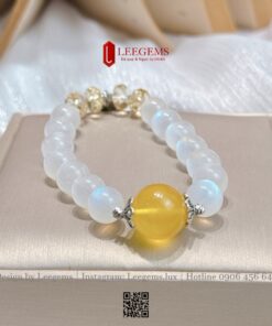 Vòng Tay Moonstone - Size 8 mm mix Hổ Phách Mật Lạp & Bạc Hợp mệnh Kim & Thủy I Leegems - Ảnh 3