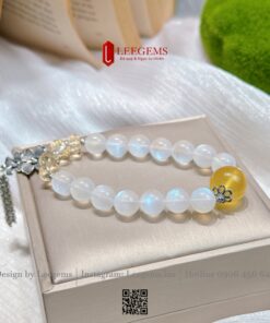 Vòng Tay Moonstone - Size 8 mm mix Hổ Phách Mật Lạp & Bạc Hợp mệnh Kim & Thủy I Leegems