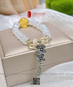 Vòng Tay Moonstone - Size 8 mm mix Hổ Phách Mật Lạp & Bạc Hợp mệnh Kim & Thủy I Leegems - Ảnh 5