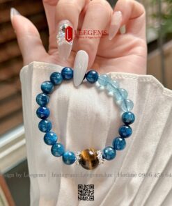 Vòng Tay Đá Kyanite Mix Aquamarine & Viên Chủ Mắt Hổ I Leegems - Ảnh 6