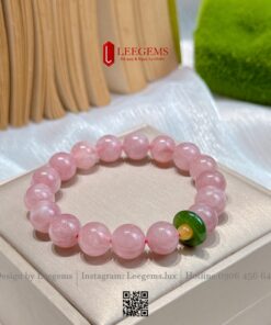 Alternative view of Vòng Tay Thạch Anh Hồng VIP 10Li Mix Charm Ngọc – Tuyệt Phẩm Cho Mệnh Hỏa & Thổ I Leegems