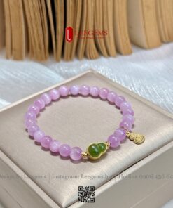 Vòng Tay Đá Kunzite Tự Nhiên VIP Size 6 mm mix charm Hồ Lô Ngọc I Leegems