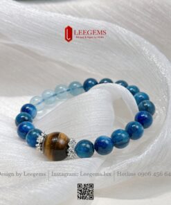 Vòng Tay Đá Kyanite Mix Aquamarine & Viên Chủ Mắt Hổ I Leegems