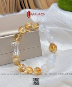 Vòng tay Thạch Anh Vàng mix Moonstone & Thạch Anh Trắng cắt giác I Leegems