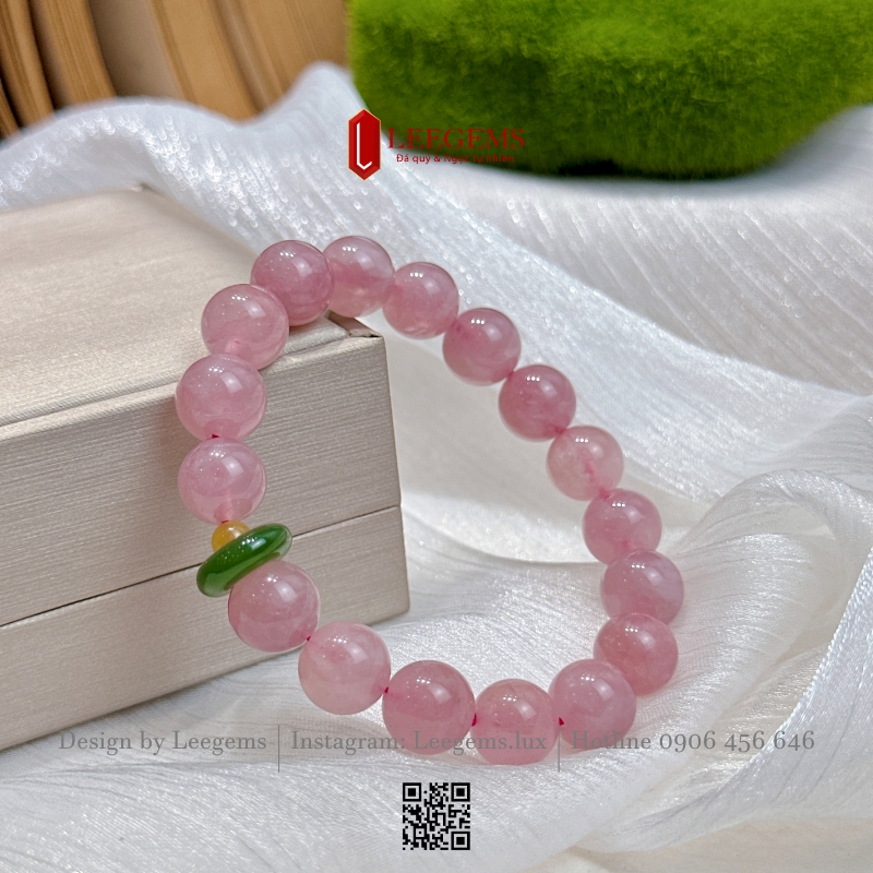 Vòng Tay Thạch Anh Hồng VIP 10Li Mix Charm Ngọc – Tuyệt Phẩm Cho Mệnh Hỏa & Thổ I Leegems