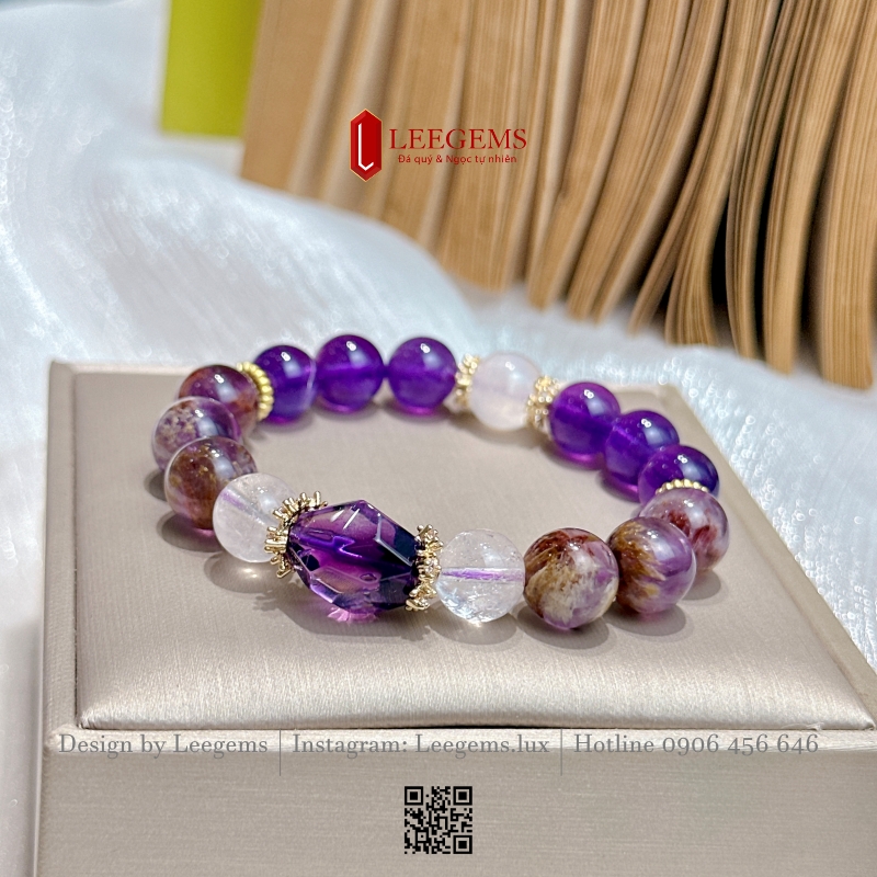 Vòng Tay Đá Aurora Mix Thạch Anh Tím 9.5Li – Vẻ Đẹp Huyền Diệu Từ Ánh Sáng Phương Bắc I Leegems