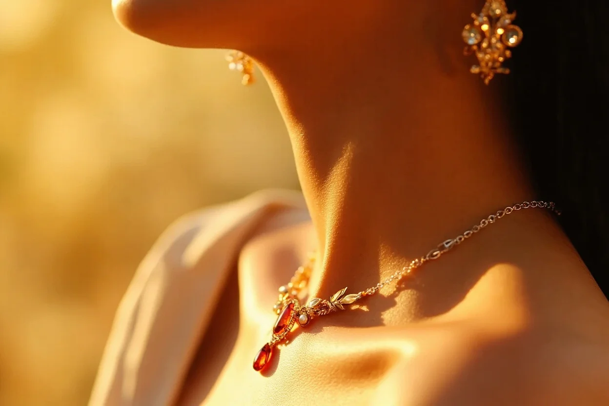 Phụ nữ Việt Nam đeo trang sức đá Sunstone với ánh sáng tự nhiên